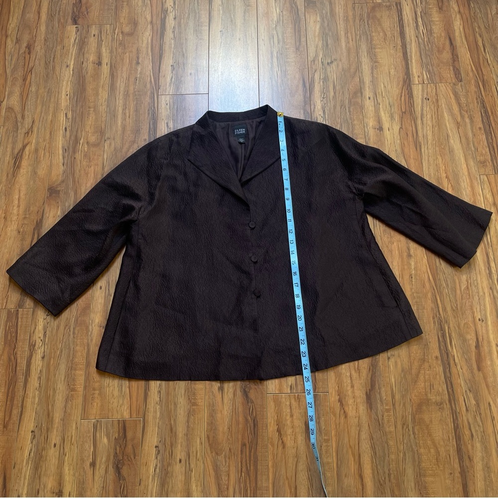 Eileen Fisher Chocolate Brown Crinkle 100% Silk Shirt Jacket Shacket Size M - Picture 16 of 16